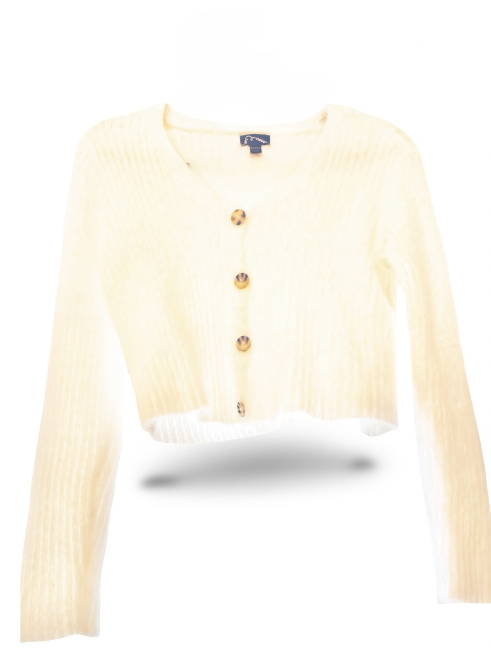 Art Class Fuzzy V-Neck Cropped Cardigan Button Front Sweater